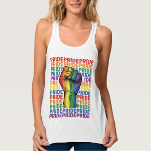 Con Tirantes Diseño de camiseta de arcoíris de puño levantado V