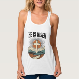 Con Tirantes Él ha resucitado Cruz Amanecer Cristiano Camiseta 