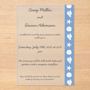 Conchas de Verano en Invitación de Boda Acrílica P