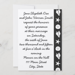 Conchas de Verano en Invitación de Boda Negra