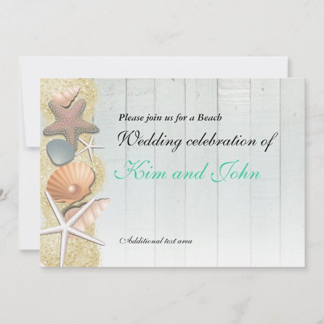 conchas marinas en Wood Beach Wedding Invitación a (Anverso)