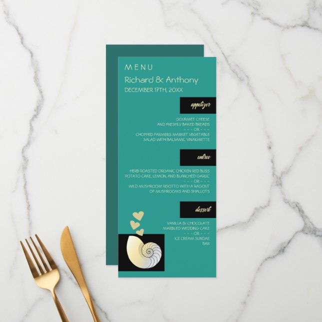 Conchas marinas y corazones, menú de bodas en la p (Anverso/Reverso In Situ)