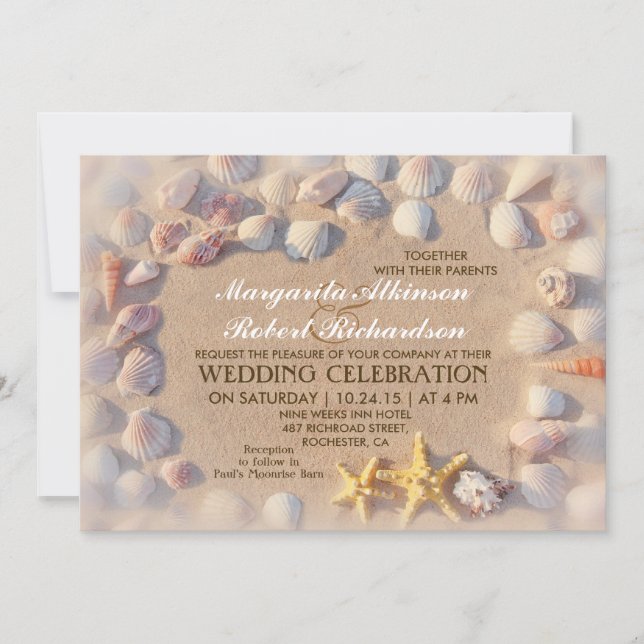 conchas marinas y invitación a bodas tropicales es (Anverso)