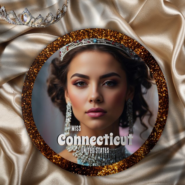 Concurso de Brillo de Bronce Pin de Botón con Foto (Secure your sash and show your support with this bronze glitz custom pageant button pin for pageants)