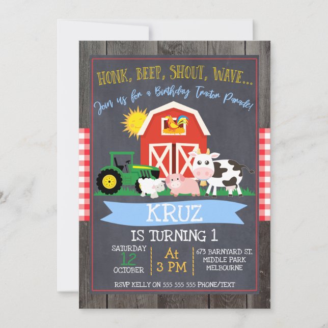 Concurso de cumpleaños del Tractor Invitación de c (Anverso)