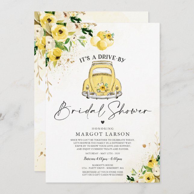 Conducción Por Ducha Bridal Invitación Floral Amar (Anverso / Reverso)