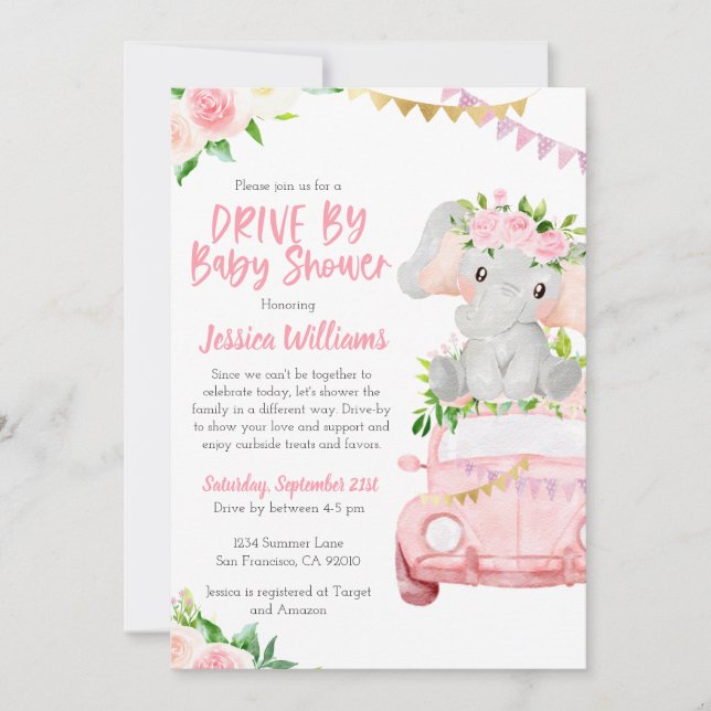Conducción por invitación de Baby Shower para niña (Anverso)