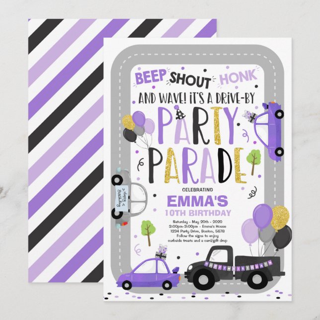 Conducir por Desfile de Cumpleaños Invitación a De (Anverso / Reverso)