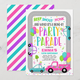 Conducir por el desfile de cumpleaños Invitación a