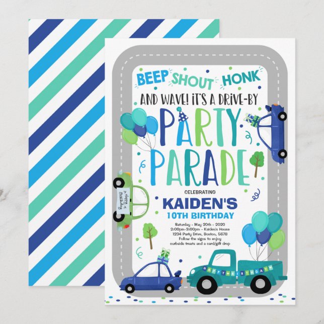 Conducir por el Desfile de Cumpleaños Invitación D (Anverso / Reverso)