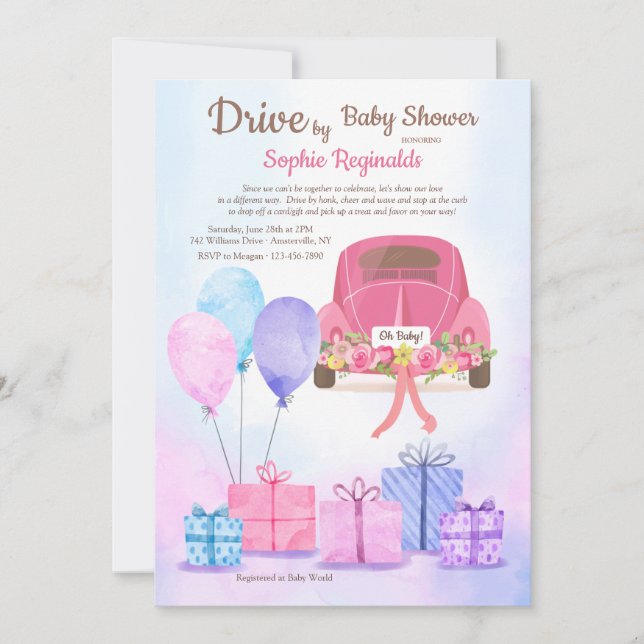 Conducir por invitación de Baby Shower (Anverso)