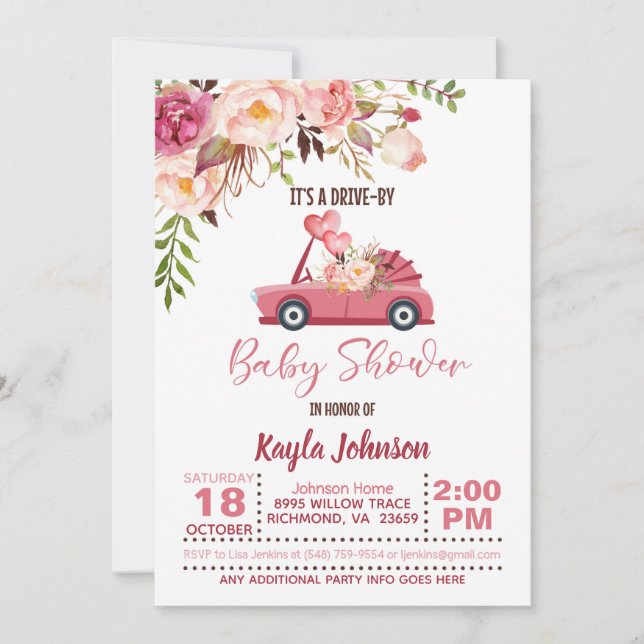 Conducir por invitación de Baby Shower - Chica (Anverso)