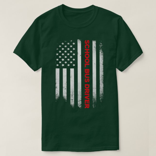 Conductor de autobús escolar camiseta con bandera  (Diseño del anverso)