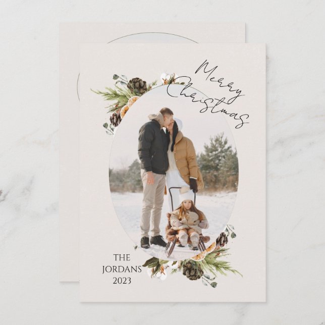 Cone Branches Navidades Foto Tarjeta de vacaciones (Anverso / Reverso)