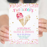 Cone Ice Cream Joint Birthday Party Invitación<br><div class="desc">Cone Ice Cream Joint Birthday Party Invitation,  Twin Ice Cream Birthday Invitation Dos Scoops Are Better Tha One Summer 5th Birthday Invite,  chica colorida fiesta de cumpleaños de helados, </div>