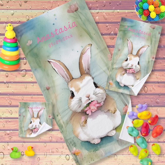 Conejito bebé adorable acuarela pastel flores de p (Subido por el creador)