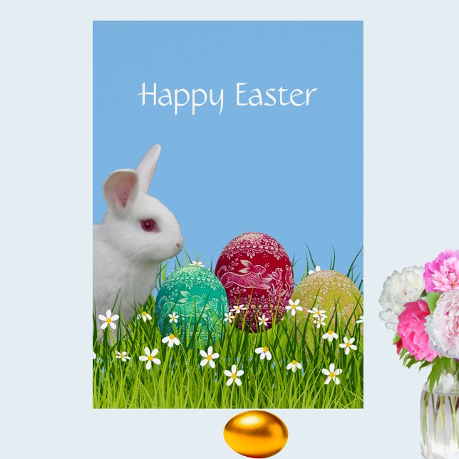 Conejito blanco de Pascua y huevos pintados (Subido por el creador)