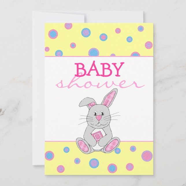 Conejito con la invitación rosada de Baby Shower (Anverso)