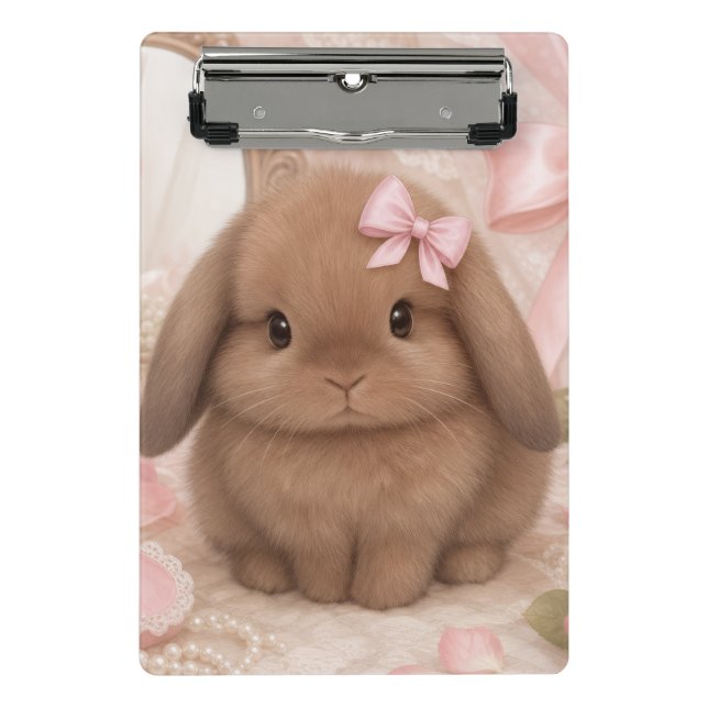 conejito coquette lazo rosa Portapapeles Mini (Anverso)