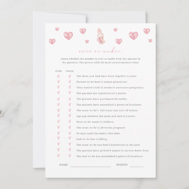 Conejito Corazón Valentine Baby Shower en juego (Anverso)