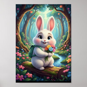 Conejito De Bosque Encantador Con Póster De Mochil