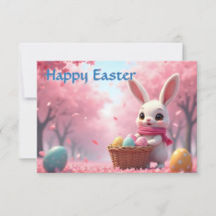 Conejito de Pascua con cesta de huevos coloridos