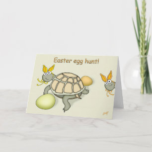 Conejito de pascua de la tortuga con la tarjeta de