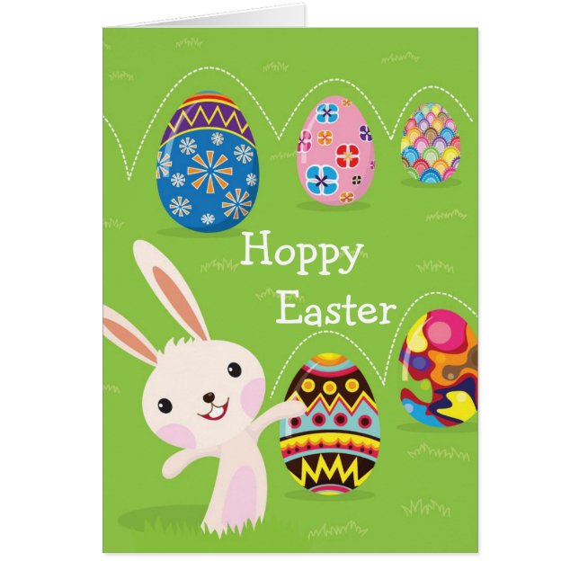 Conejito de pascua juguetón con los huevos (Frente)