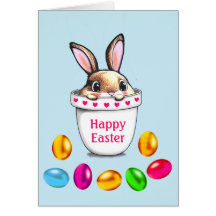 Conejito de Pascua lindo en una maceta y huevos co