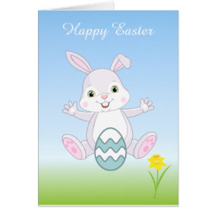 Conejito de Pascua y huevo de Pascua sobre azul cl
