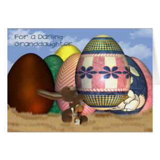 Tarjeta De Pascua Para Gran Nieta - Diseño Con Conejitos Y Castillo - Tamaño 20.3x15.2 Cm, Reino Unido
