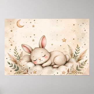 Conejito Durmiendo en Arte de Pared de Nube - Luna