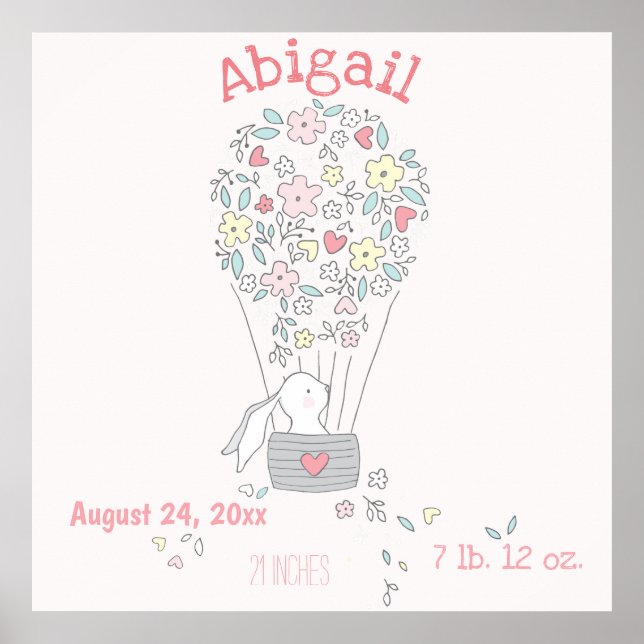 Conejito en globo aerostático con arte de guarderí (Frente)