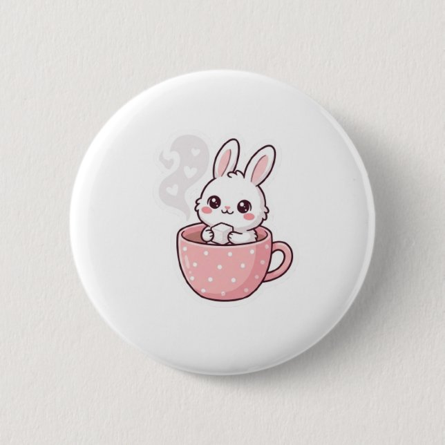 :  Conejito Kawaii en Botón de Taza de Té. (Anverso)