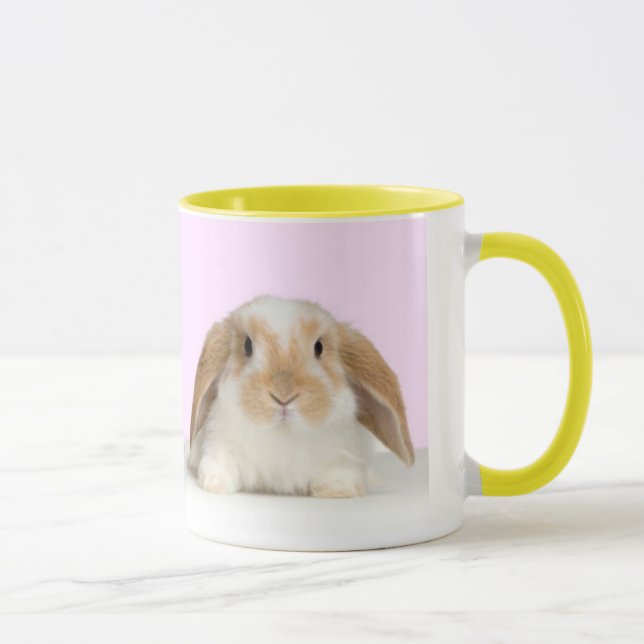 Conejito lindo en una taza amarillo-afilada (Derecha)