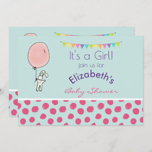 Conejito que sostiene una invitación a un globo Ba
