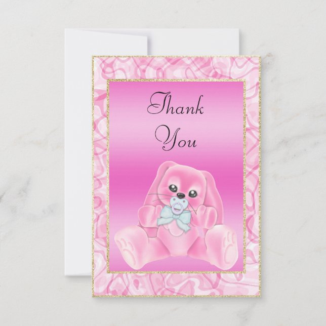 Conejito Rosa Adorable Tarjeta de Agradecimiento p (Anverso)