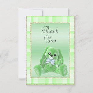 Conejito verde lindo Tarjeta de agradecimiento par
