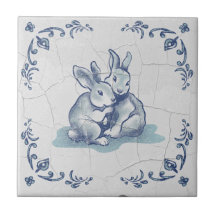 Conejitos Amigables de Cerámica Azulejo Delft