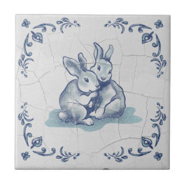 Conejitos Amigables de Cerámica Azulejo Delft