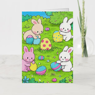 Conejitos de Pascua de dibujos animados y huevos c