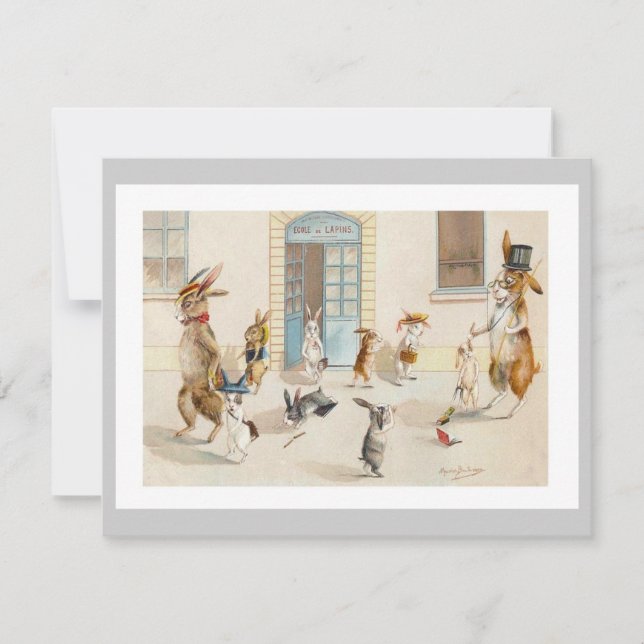 Conejitos en la escuela - invitación linda del (Anverso)