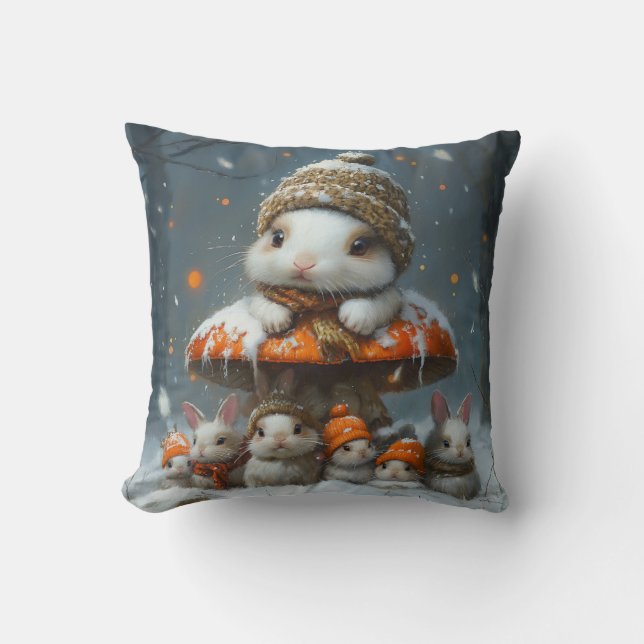 Conejitos Lindos de Invierno con Almohada de Tirar (Anverso)