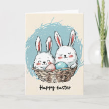 Conejitos Lindos en una Canasta Tarjeta de Pascua
