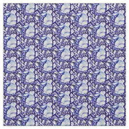 Conejo azul y blanco Dedham, tela de diseño de ave