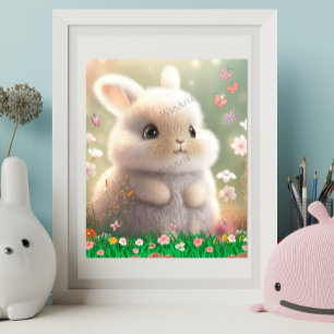 Conejo Blanco Adorable en Jardín de Flores Arte Vi