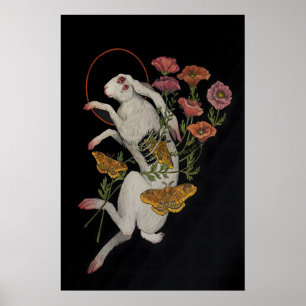 Conejo Blanco con flores de Amapola - Impresión Gi