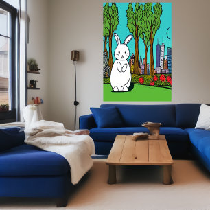 Conejo blanco en el parque   Poster de arte de IA