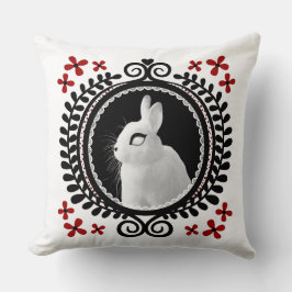 Conejo Blanco Extraño: Almohada Blanca, Negra y Ro