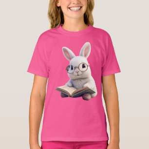 Conejo blanco leyendo la camiseta básica de un lib